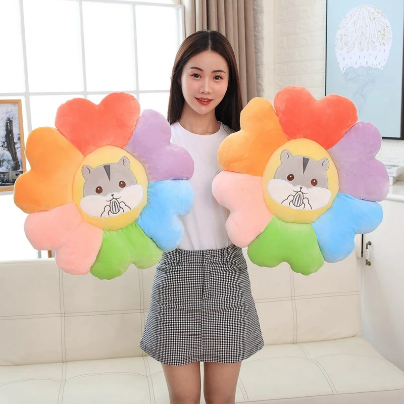 

50cm Cute Cartoon Hamster Sunflower Plush Toy Soft Cartoon Plant Flower Doll Nap Pillow Chair Cushion Girls Kids Christmas Gifts