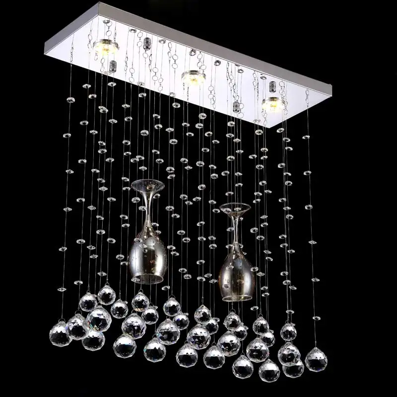 Crystal Suspension Led Pendant Light Fixtures Glass Cup Design Hanging Lamp Modern Dinning Room Kitchen Decor Home Lighting