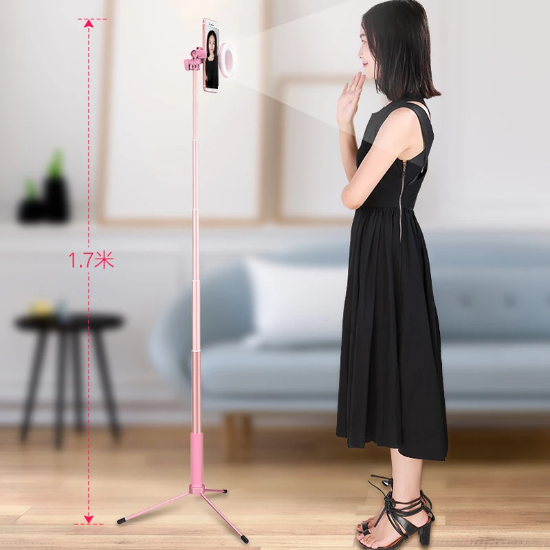  1.7m Extendable live Tripod Selfie Stick Support LED Ring light Stand 4 in 1 With Phone Mount for i