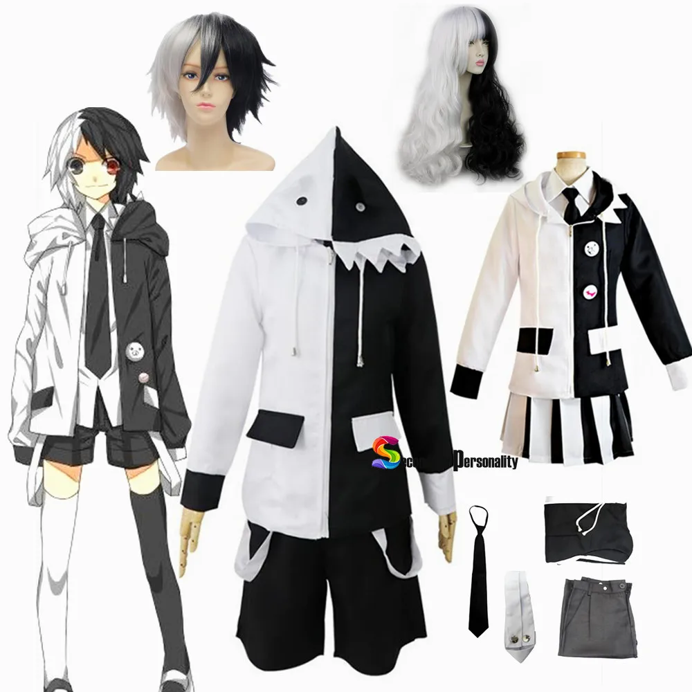 

2021 New Anime Danganronpa V3: Killing Harmony Monokuma Unisex Coat Shirt Skirt Tie Socks Set Cosplay Costume