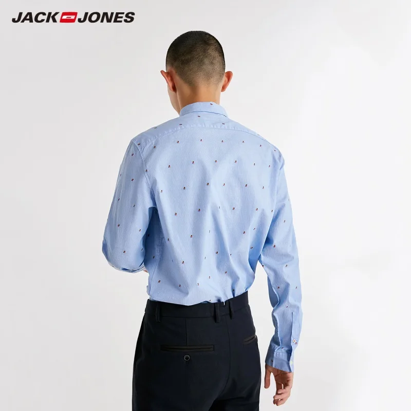 JackJones Мужская рубашка с длинными рукавами и отложным воротником из хлопка 218405527