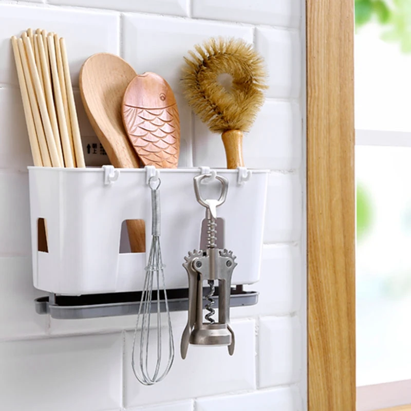 Пластиковые палочки для еды ложка держатель палочки для еды стеллаж для хранения стока клетка кухня стока палочки для еды настенное крепление