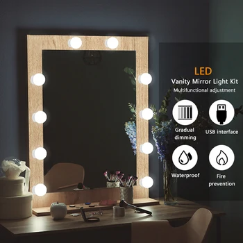 

Easy Install DC 5V Hollywood Style Bright Dressing Table LED Vanity Mirror Light Kit Wires For Makeup 10 Dimmable Bulbs