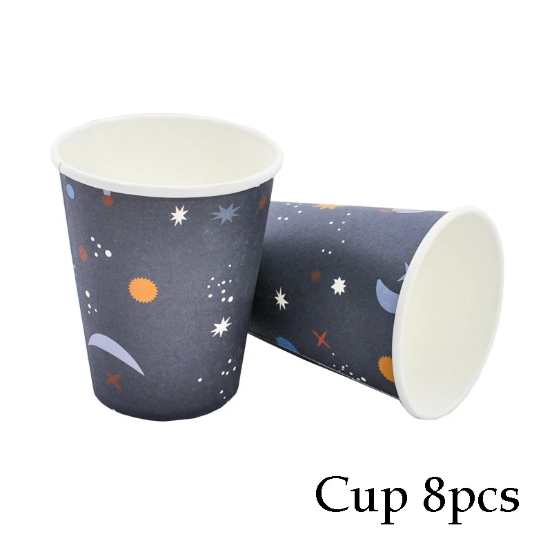 8pcs cups Starry sky 8 шт. тематический мультяшный набор для вечеринки бумажная чашка день рождения для украшения детского душа фестиваль для детей девочек мальчиков одноразовая посуда - Цвет: 8pcs cups Starry sky