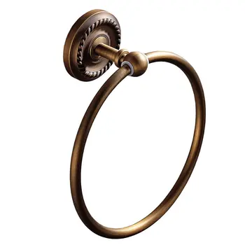 

Vintage Towel Holder WC Bathroom Bath Towel Hanger Round Gold Ring Wall Mount Brass Holders Hand Towel Brushed Support