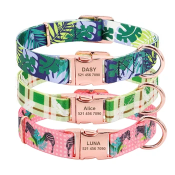 

Personalized Dog Collars Engraved Custom Printed Dog ID Tag Collar Anti-lost Nylon Pet Collars For Small Medium Large Dogs Pink