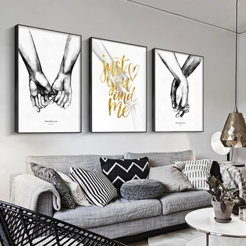 

Nordic Poster Black And White Holding Hands Canvas Prints Lover Quote Wall Pictures For Living Room Abstract Minimalist Decor