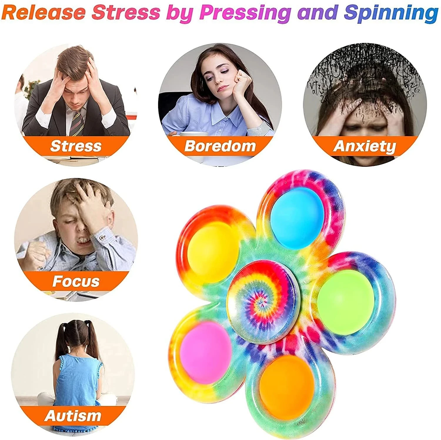 Fidget Spinner Funny Tie Dye Simple Finger Push Bubble Hand Spinner For ADHD Anxiety Stress Relief Sensory Party Favor For Kids