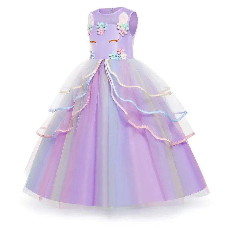Christmas Unicorn Costume for Girls Princess Birthday Party Long Dress Halloween Carnival Costume Kids Flower Dress 4-12 Years
