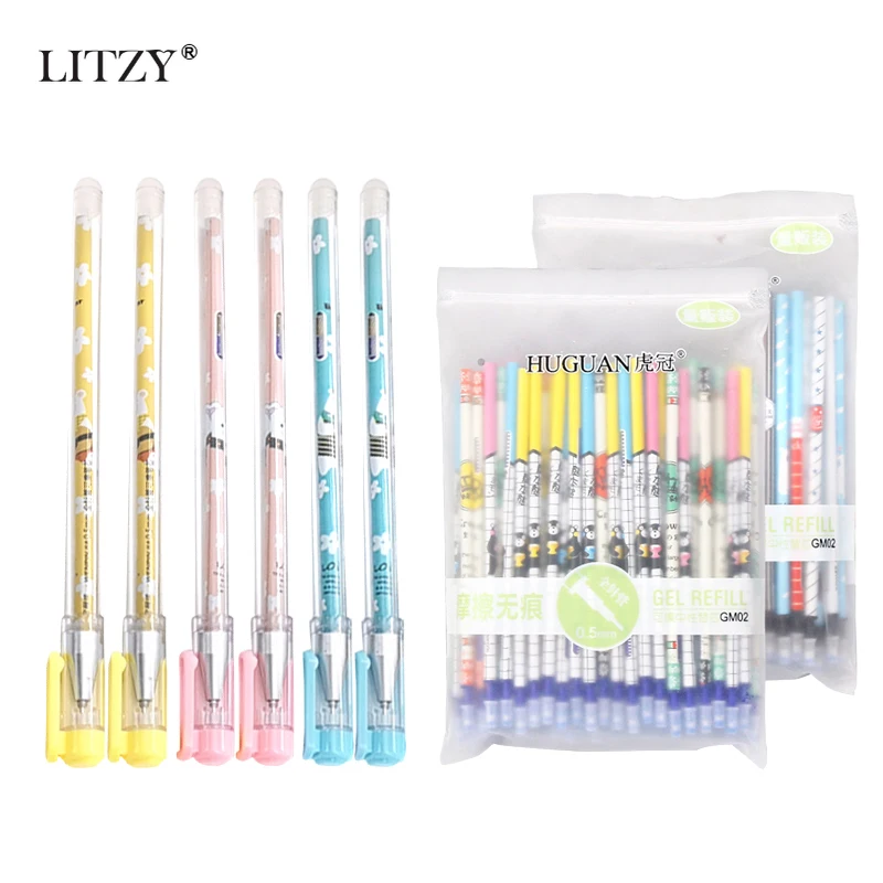

LITZY 6+60Pcs/lot 0.5mm Erasable Pen Cute Pattern Black Blue Ink Erasable Gel Pen Set School Office Writing Stationery Supplies
