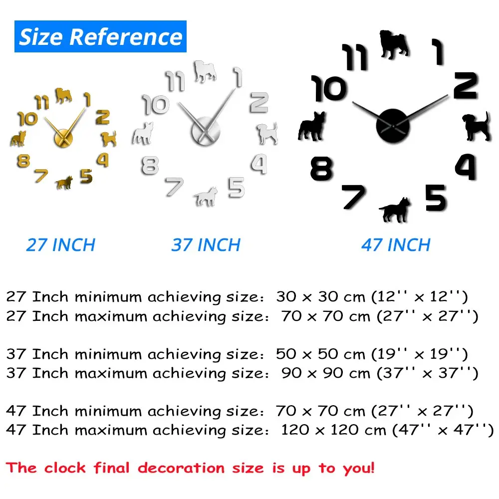 Разные породы собак, щенков, собак, сделай сам, большие настенные часы, мопс, Питбуль, французский бульдог, Бигль с арабскими цифрами, гигантские настенные часы
