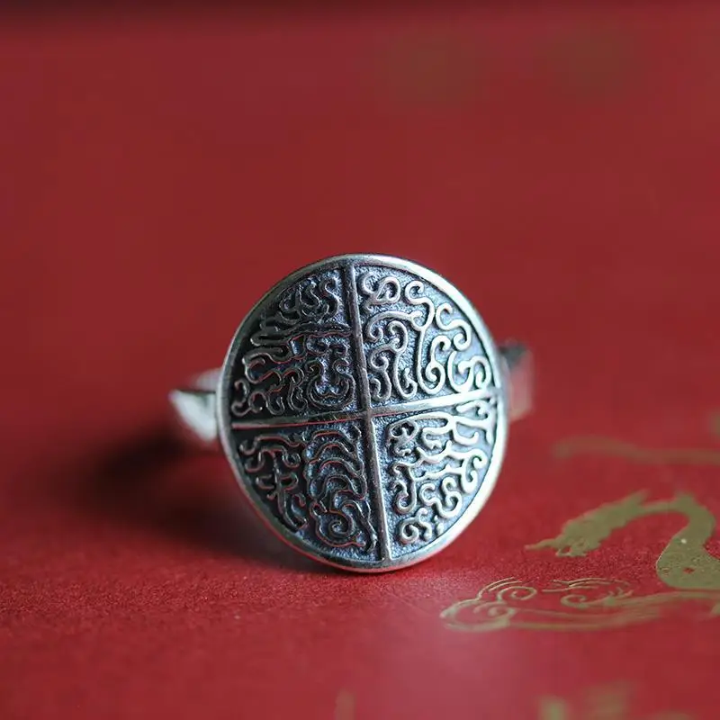 Китайское серебряное художественное кольцо Guji Language Is Always Bless by Heaven | Украшения и