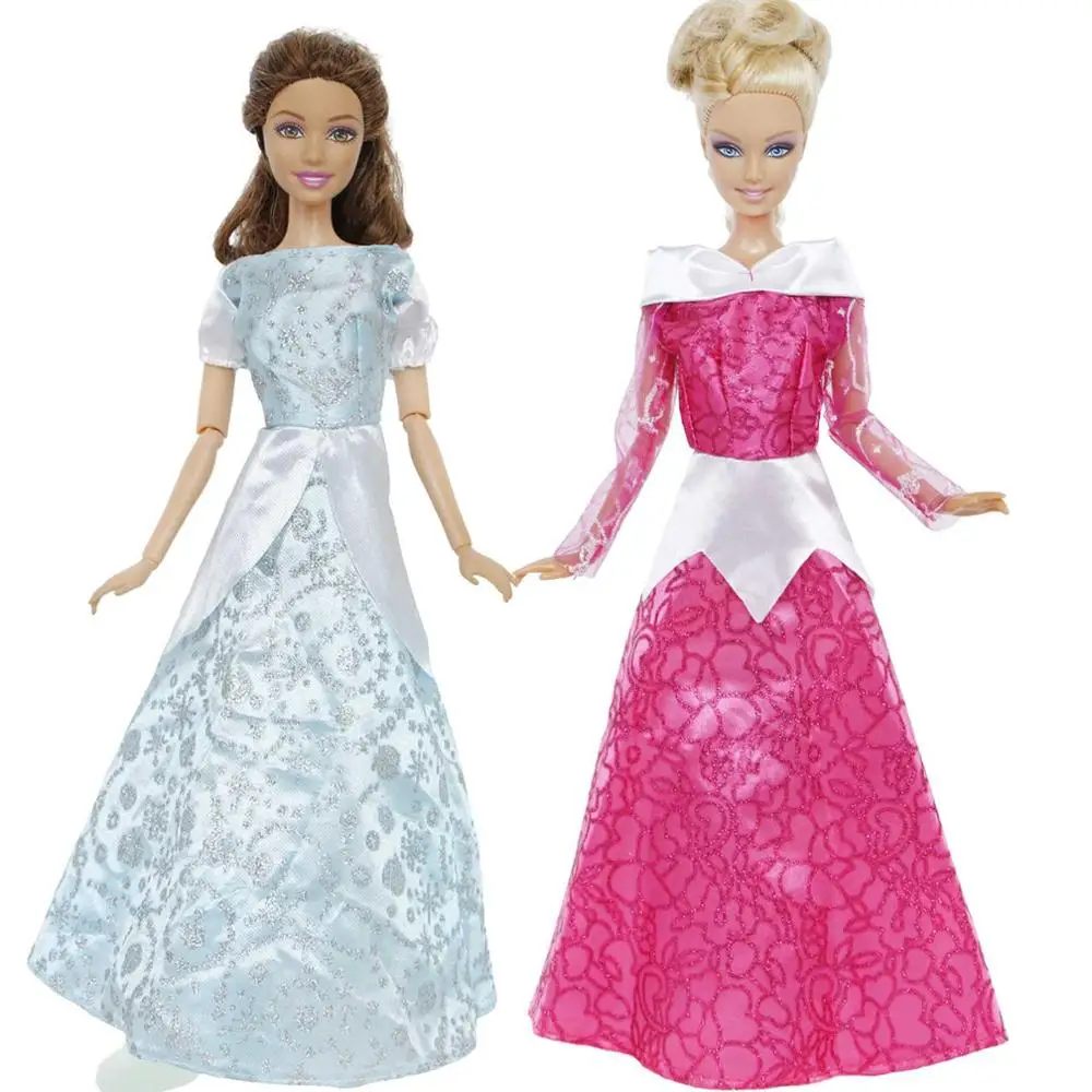 2x платья/Пластиковые Ювелирные изделия игрушка сказка бальное платье мультфильм принцесса аксессуары для куклы Барби Одежда для замороженных для Белль - Цвет: 6
