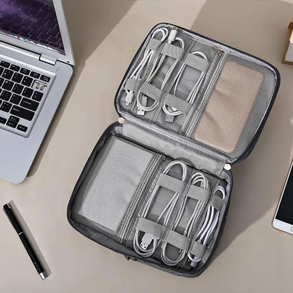Double Layer Electronics Organizer Cable Storage Tidy Bag for Cables Digital Packet for Electronic Accessories Travel bag