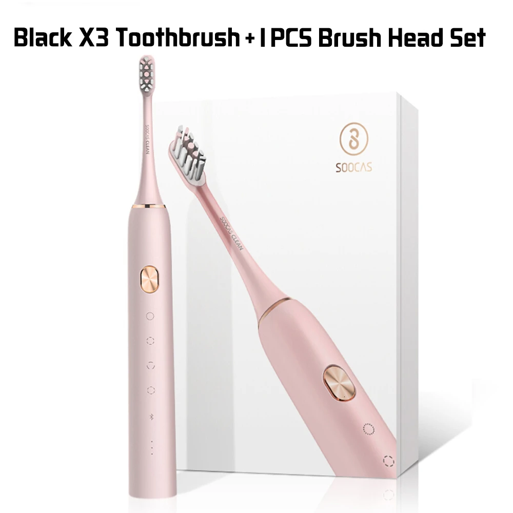 X3PINK-1Brush SOOCAS X3, звуковая зубная щетка, электрическая зубная щетка, ультра звуковая, автоматическая, обновленная, заряжаемая, для взрослых, водонепроницаемая, IPX7, приложение управления - Цвет: X3PINK-1Brush