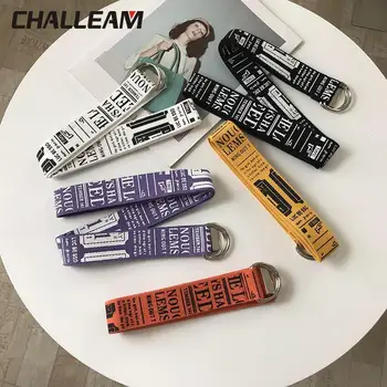 

Jeans Decorative Fashion Double D Ring Buckle Street Style Letter Printed Long Belt Men Punk Canvas Belt For Women 112