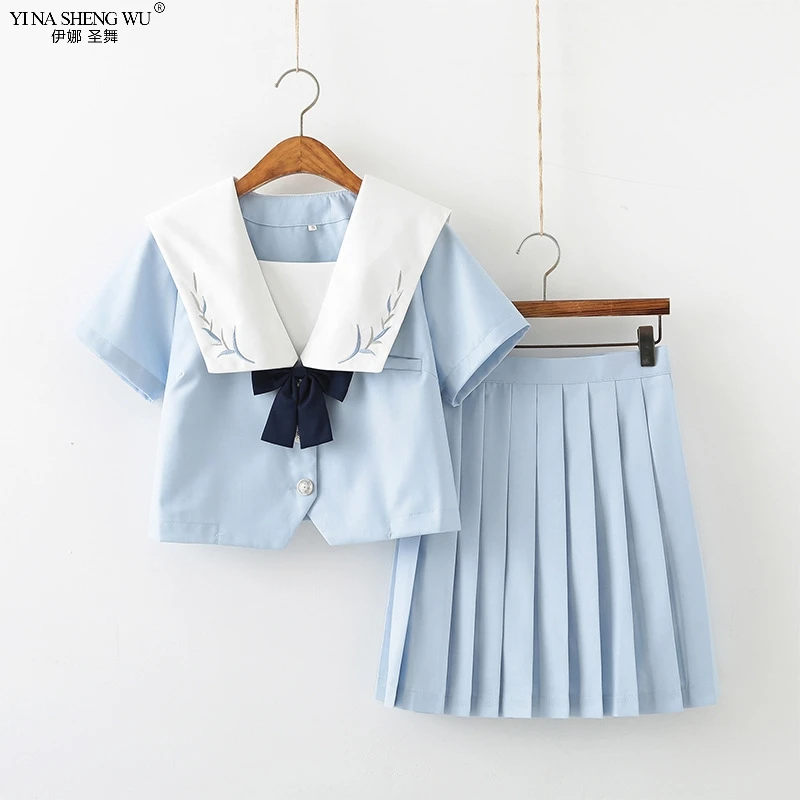 Japanese School JK Uniform Long Short Sleeve Shirt Pleated Skirt Suits for Teenage Girls Cheerleading Chorus Party