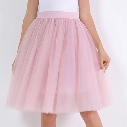 dusty pink 5 слоев 60 см миди Тюлевая юбка принцессы для женщин взрослых пачка модная одежда Faldas Saia Femininas Jupe Летний стиль - Цвет: dusty pink