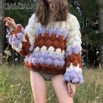 

GALCAUR Patchwork Striped Women Sweater O Neck Long Sleeve Oversized Casual Loose Pullovers Female 2020 Fall Fashion New Stylish