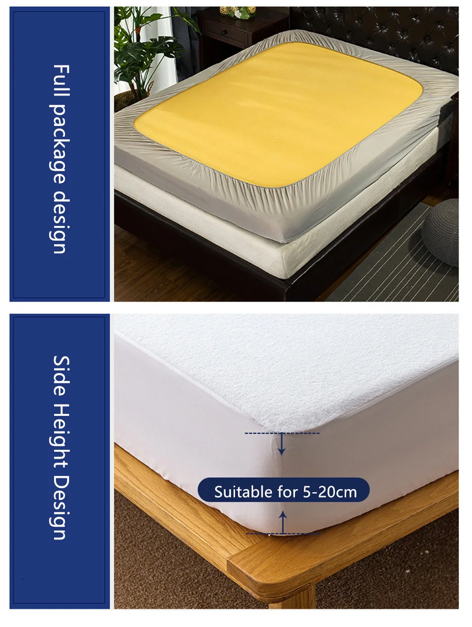 White Waterproof Bed Cover Terry Sheet Matress Cover Twin Double Size Mattress Pad Non-slip Protecter Diaphragm
