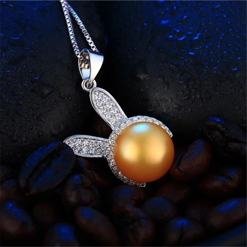 Dainashi High Quality Genuine Natural Freshwater Pearl Necklace Women 925 Sterling Silver Zircon Rabbit Pendant Necklace