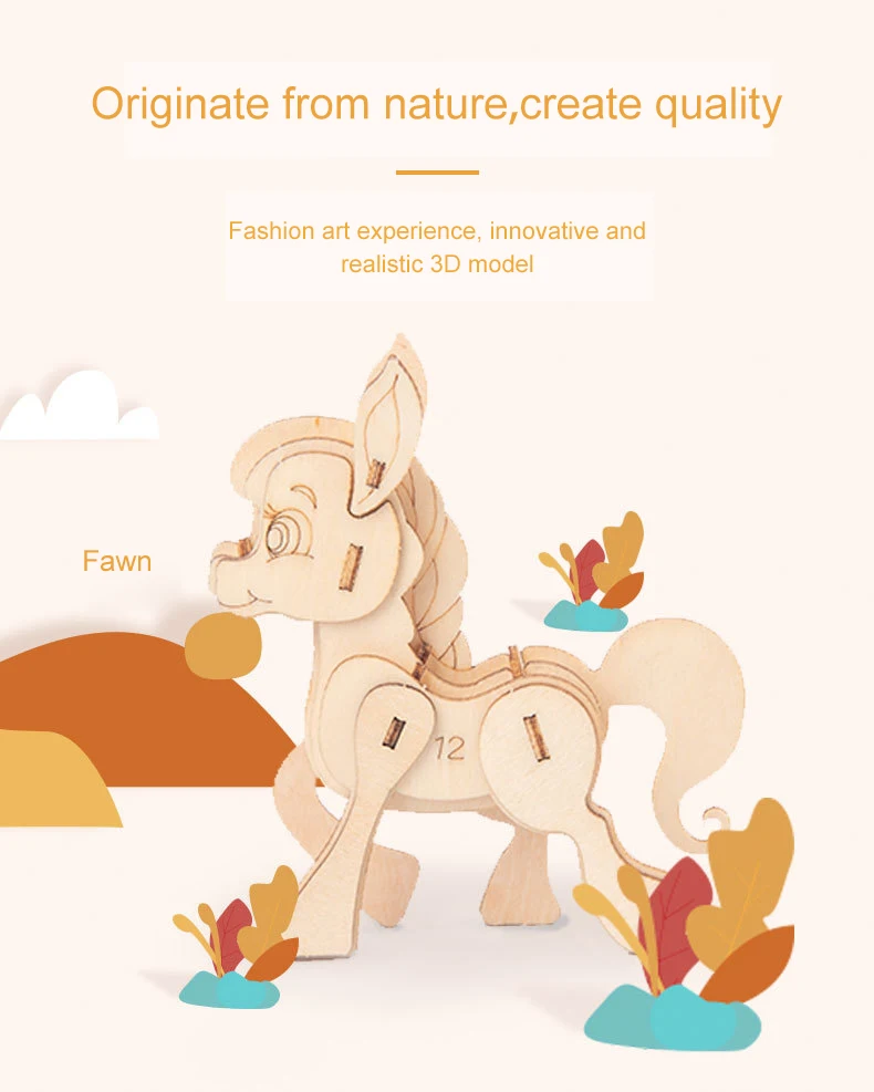 DIY 3D Animal Puzzle Creative Handmade Wooden Puzzles Toys for Children Adult Model Intellectual Education Deer Monkey Jigsaw