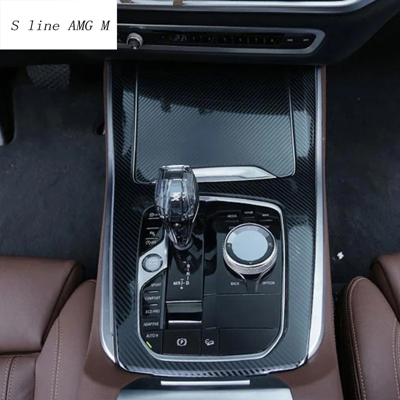 

Car Styling Carbon fiber Gears frame Water Cup Holder Gear Panel Covers Stickers Trim For BMW X5 G05 Interior Auto Accessories