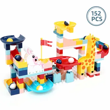 

Marble Run Race Track Slide DIY Building Blocks HUIQIBAO 152CS Duploed Set Big Size Baseplate Funnel Bricks Educational Toys Kid