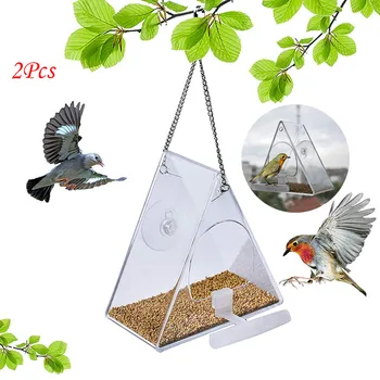 

2pcs Plastic Transparent Bird Feeder Outdoor Balcony Waterproof Hang Lazy Bird Feeder Gardening Decoration Dropshipping 2020