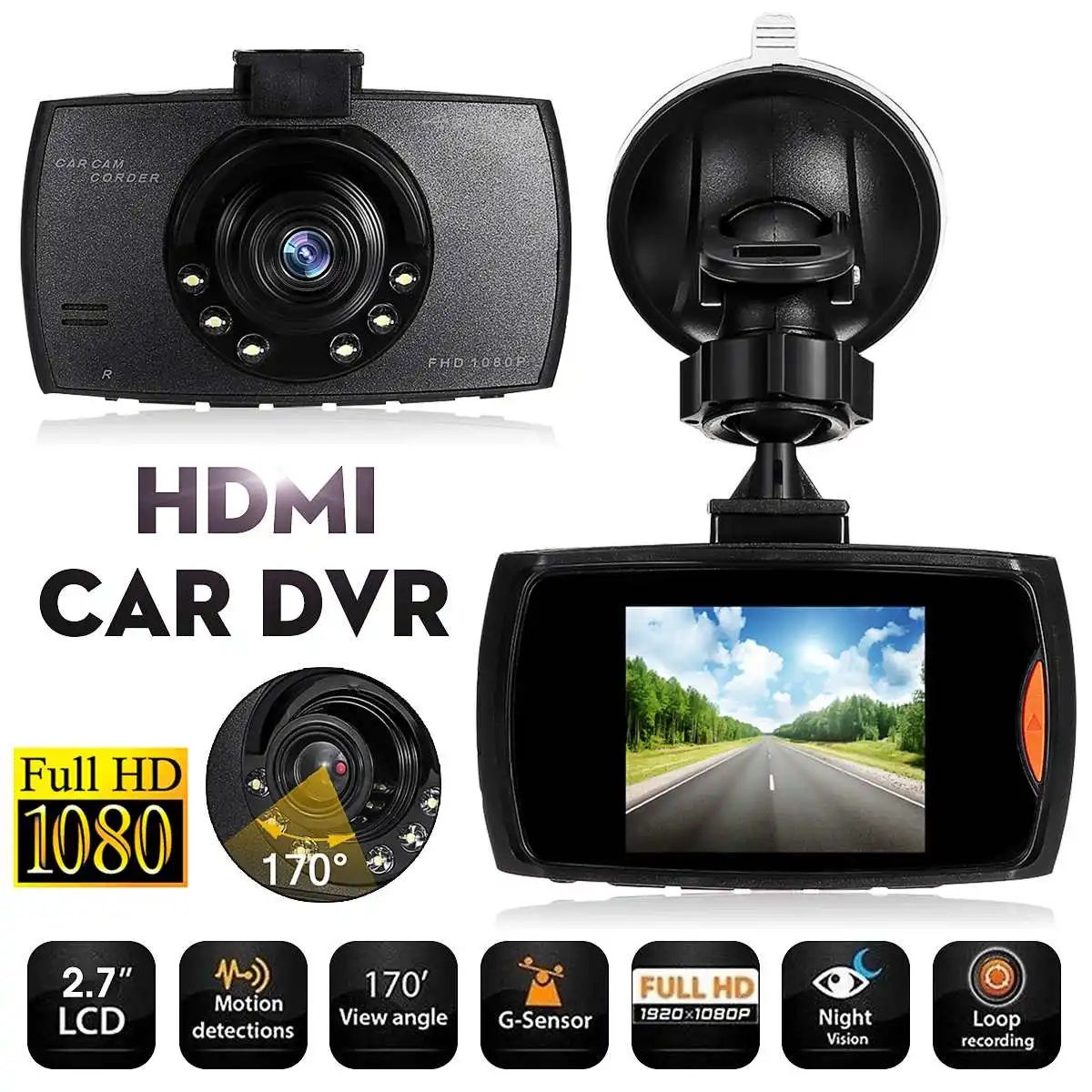 1080P 2," TFT lcd Автомобильный видеорегистратор Full HD видеорегистратор Краш DVR цифровой видеорегистратор ночного видения камера рекордер ночного видения