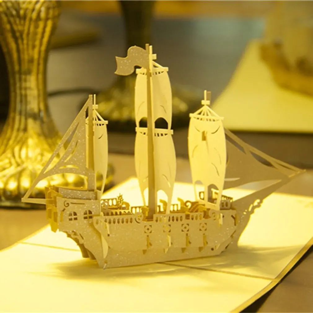 Изысканный Ретро парусник 3D поздравительная открытка с днем рождения поздравление юбилей любителей океана 3D открытка