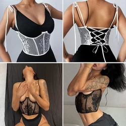 Crop Vest Women Clothing Tops Breathable Off Shoulder Corset Retro Crop Tank Sexy Printed Lace Breathable Waist Sealing