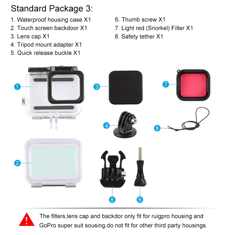 standard Package 3 60 м подводный дайвинг водонепроницаемый корпус чехол+ погружение цветной объектив фильтр комплект для GoPro Hero 5 6 7 Черный Камера go pro Аксессуары - Цвет: standard Package 3