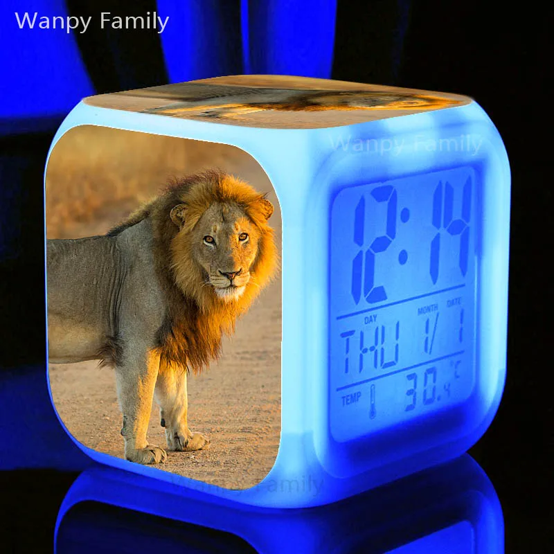 Африканский Лев Король Будильник 7 цветов светящийся светодиодный цифровой будильник для детей подарок на день рождения многофункциональные электронные часы - Цвет: Темно-серый