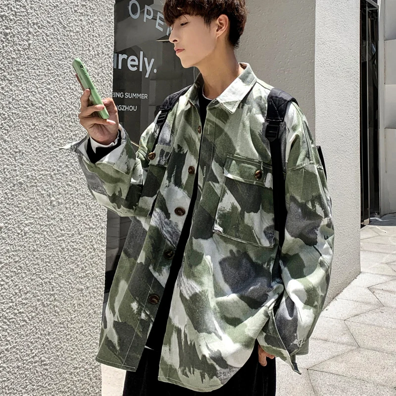 

Autumn Camo denim Jacket Men Fashion Military Style Casual Denim Jacket Coat Man Streetwear Loose Hip Hop Bomber Jacket Men