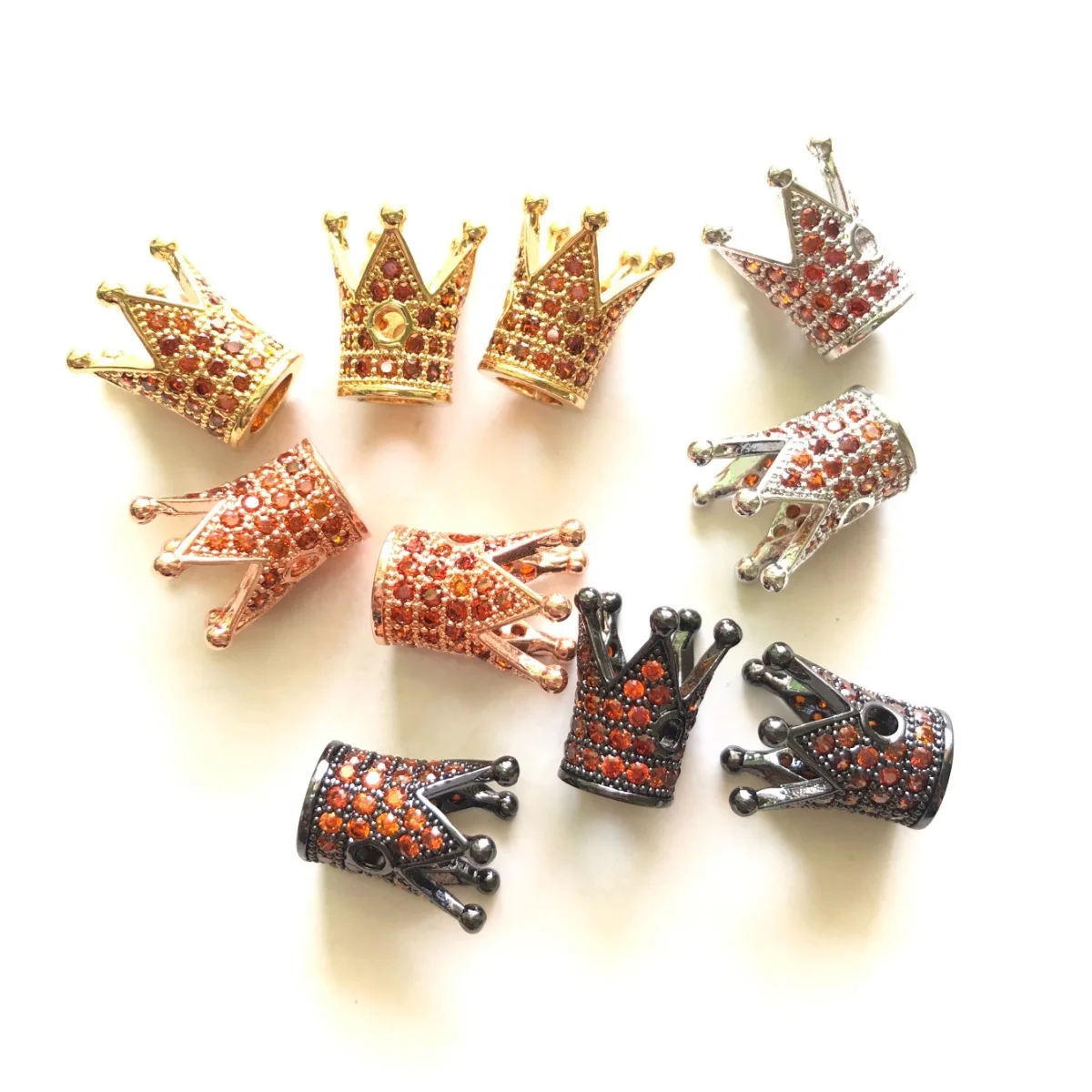 

10pcs/lot Orange Zirconia Paved Crown Spacers Beads for Women Jewelry Men Bracelet Necklace Making Handcraft Accessory Wholesale