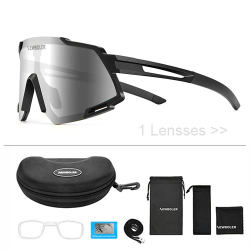 1 lens set Silver NEWBOLER поляризационные спортивные мужские солнцезащитные очки для шоссейного велоспорта, очки для горного велосипеда, очки для езды на велосипеде, 5 линз - Цвет: 1 lens set Silver