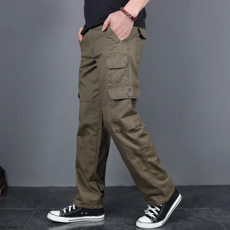215 Army Green 5XL мужские Мульти-карманные грузовые штаны Демисезонный хлопковый дышащий износостойкий брюки комбинезоны для прогулок пешком на открытом воздухе спортивные мешковатые штаны - Цвет: 215 Army Green