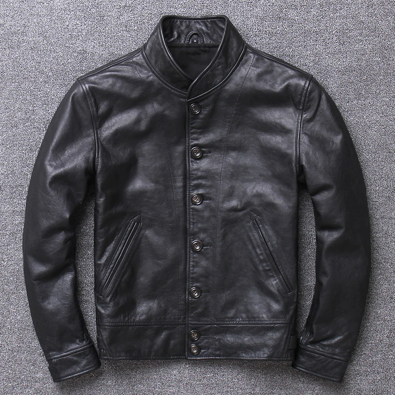 Vintage cow skin genuine leather jacket american casual style genuine leather coat