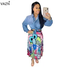 VAZN высокое качество сексуальные элегантные модные женские юбки с буквами Империя шифон Джокер возраст снижение плиссированные макси юбки LSD8277