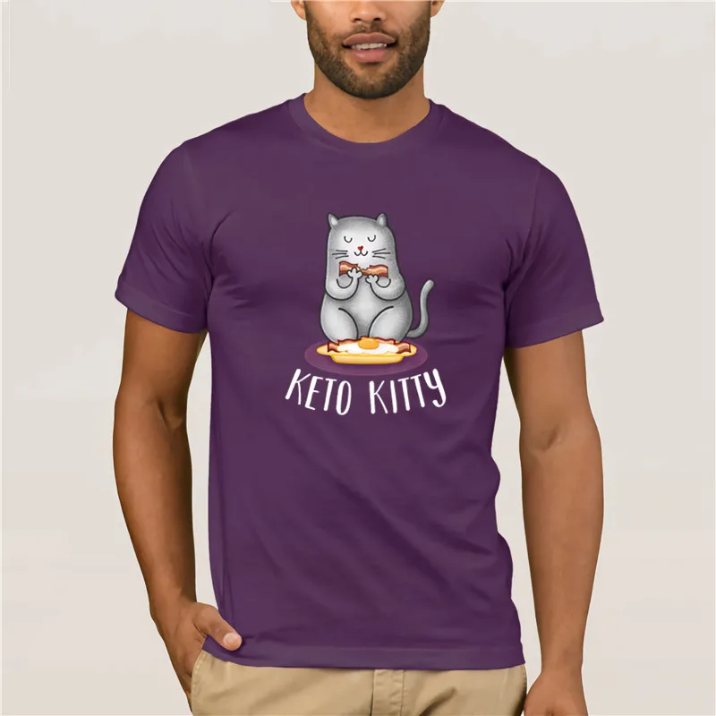 Hot men's fun casual print T-shirt Keto Kitty Baseball t shirt Fashion T Shirt 100% Cotton