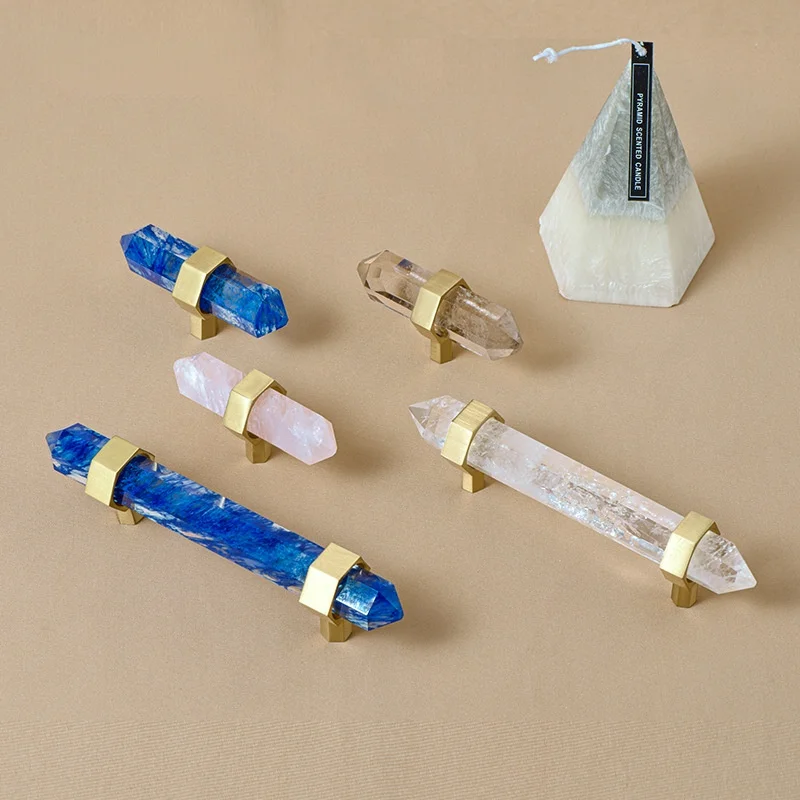 

Original Design Natural Crystal Handle Cabinet Door Drawer Wardrobe Light Luxury Brass Modern Simple Cabinet Double Hole Handle