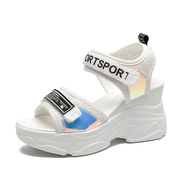 

2020 Women Platform Wedge Chunky Sandals Brand Open Toe Casual Block Heel Shoes Woman 8cm High Sexy Hook Loop Gladiator Sandal