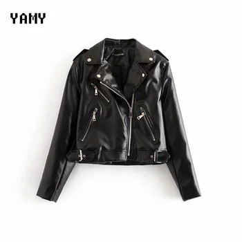 

Long Sleeve Womens Motocycle PU Jacket Coat Female Stylish Zipper Leather Jacket Outerwear Womens zora black Faux Leather Jacket