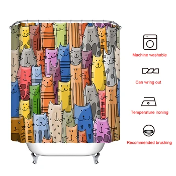 

Colorful Cat Printed Bath Waterproof Curtain 3D Polyester Fabric Shower Curtain with 12 Hooks for Mildewproof Bathroom Decor
