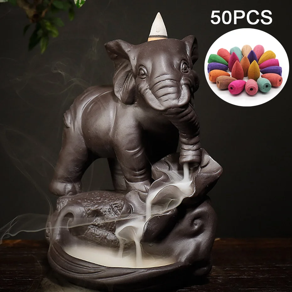 Purple Sand Elephant Incense Burner Thai God Smoke Back Flow Craft Home Bedroom Office Decoration Supplies | Дом и сад