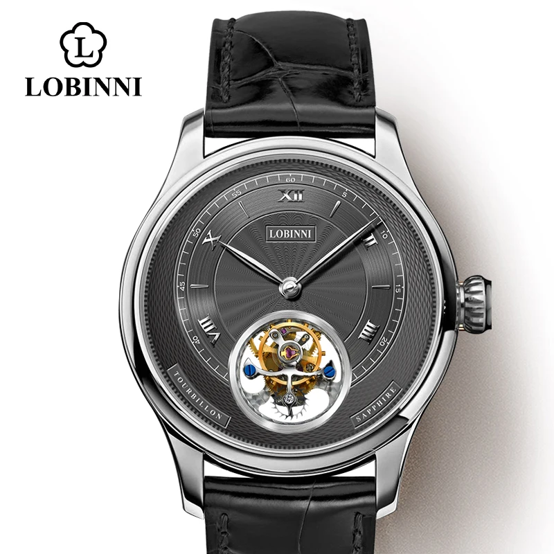 Silver-black-black Montre Homme, роскошные брендовые автоматические часы, сапфир, настоящий турбийон, механические мужские часы, подарок, мужские наручные часы - Цвет: Silver-black-black