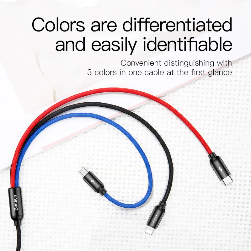 Кабель для мобильного телефона BASEUS, 3 в 1, кабель Micro USB, кабель usb type-C, кабель type-C для зарядки samsung, Xiaomi, USB, шнур для освещения