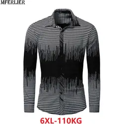 MFERLIER Высококачественная Мужская клетчатая рубашка с длинными рукавами, хлопковая рубашка, большие размеры 5XL 6XL, модные повседневные
