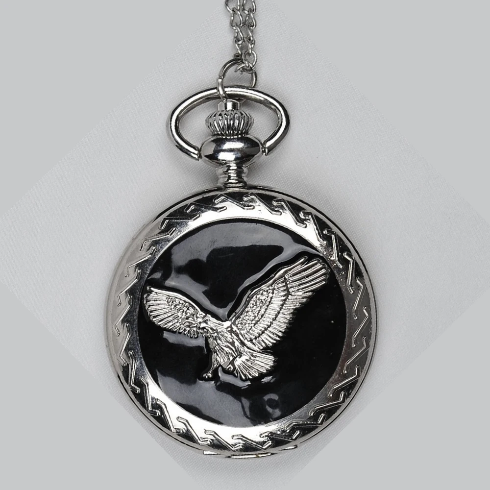 

Quartz pocket watch dapeng Exhibition Winged Pocket Watch Black Clover Eagle Silver Plated Men And Women Necklace Gift